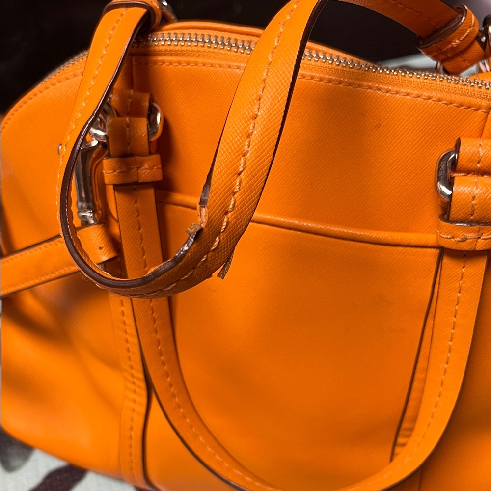Coach Peyton Cora Domed Satchel Orange Saffiano Leather Crossbody Bag F25671 - Picture 3 of 16